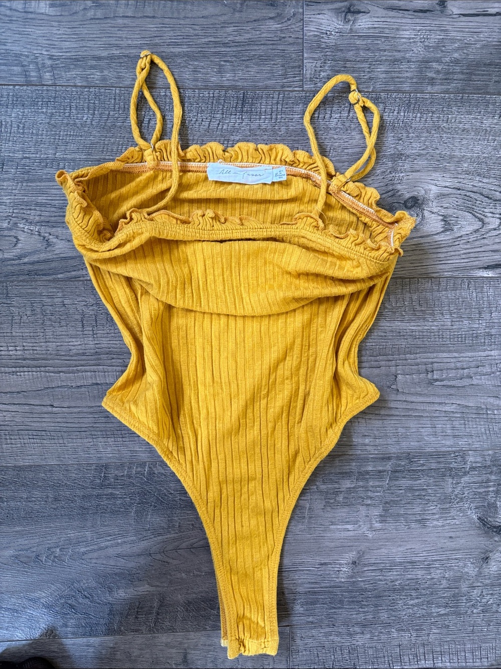 ALL IN FAVOR Yellow Ribbed Ruffled Bodysuit - Picture 3 of 3